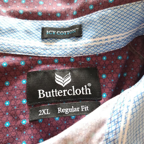 Buttercloth Icy Cotton Purple Blue Geometric Print Long Sheeve Shirt Sx XXL - Picture 3 of 7